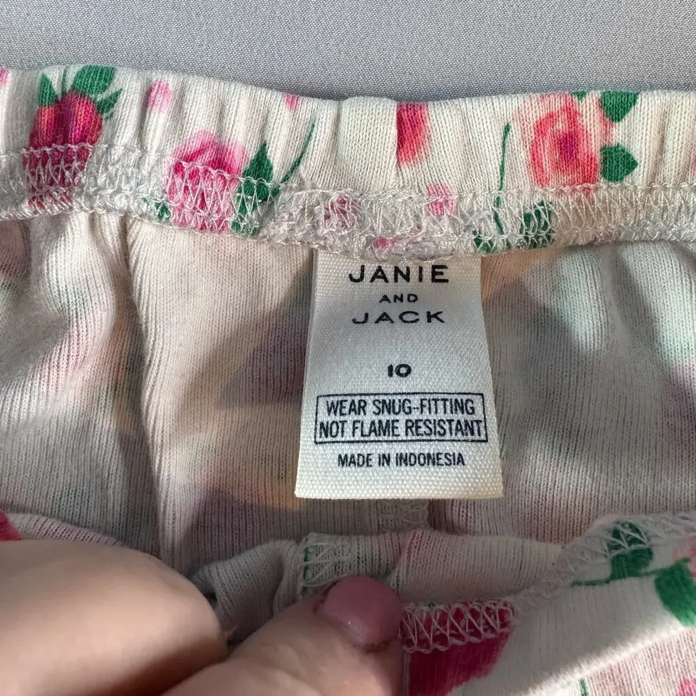 Janie and Jack Girls Pajama Set Size 10 Pink Floral 100% Cotton Short Sleeve